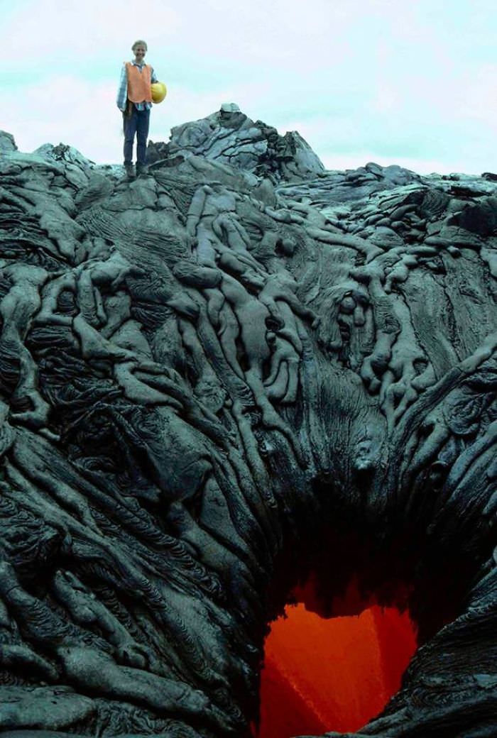 Lava that formed to look like a pile of bodies being sucked into the fiery void of hell.