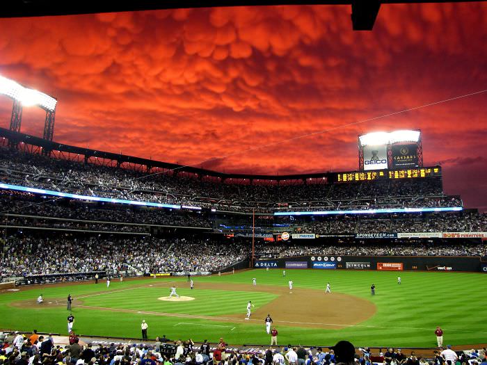 The sky over Citi Field after an intense storm before a game.
