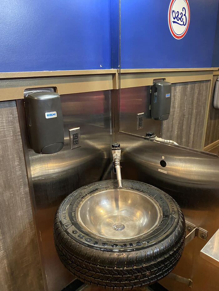 The bathroom sinks at Ford's Garage in Dearborn, Michigan, are not clean.