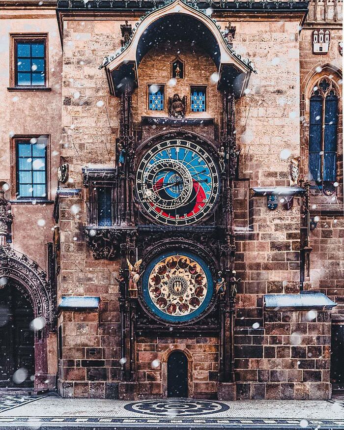 The Prague Astronomical Clock (Prague Orloj): a medieval astronomical clock located in the capital city of Prague.