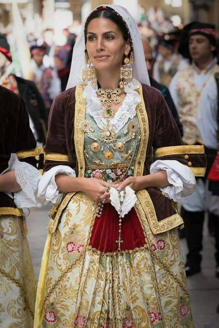 Traditional dress from the Sardinia region of Italy.