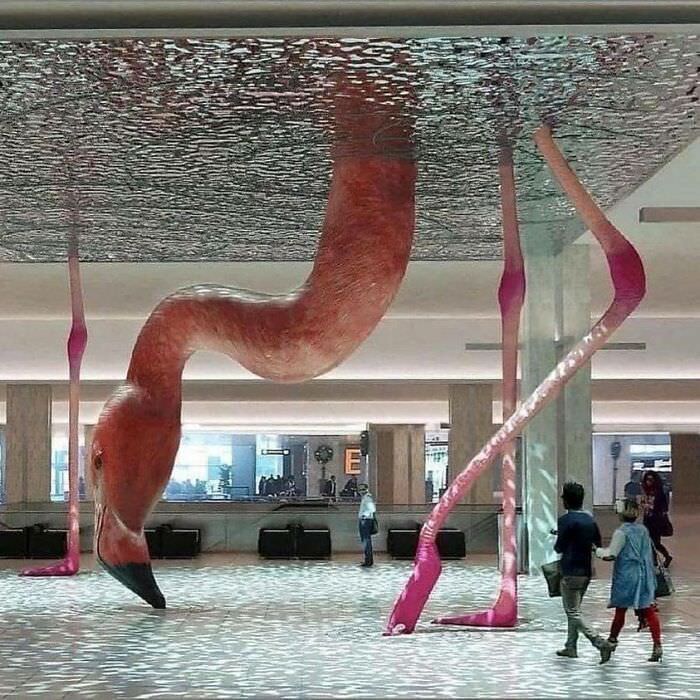 Flamingos artwork at Tampa International Airport (Florida, USA).