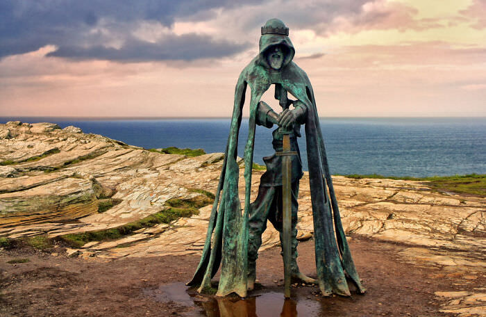 Statue of King Arthur located in a castle in Cornwall.