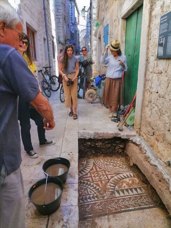 Roman mosaic discovered last year in the old town of Hvar, Croatia.