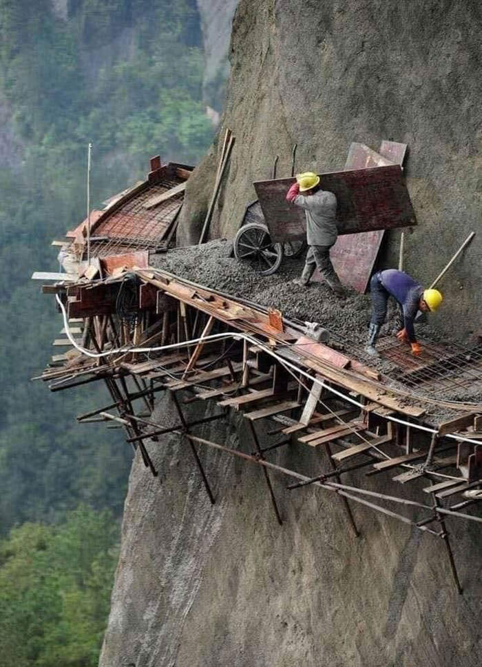 Building a mountain road in China.