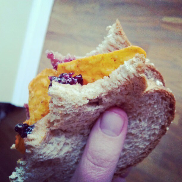 Peanut butter & jelly sandwich with doritos in the middle: