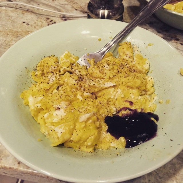 Grape jelly (jam) and scrambled eggs: