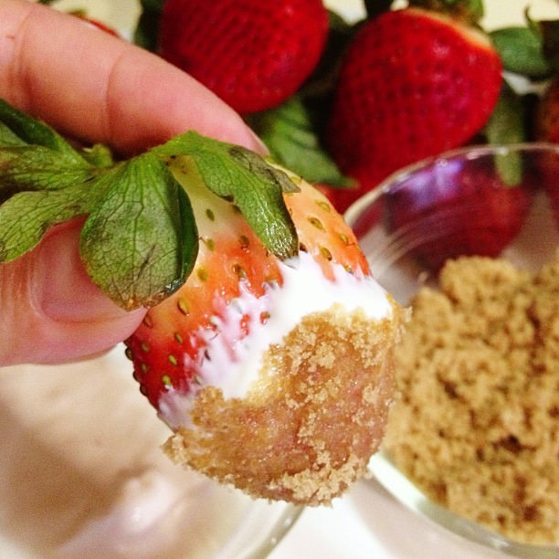 Strawberries, sour cream, and brown sugar: