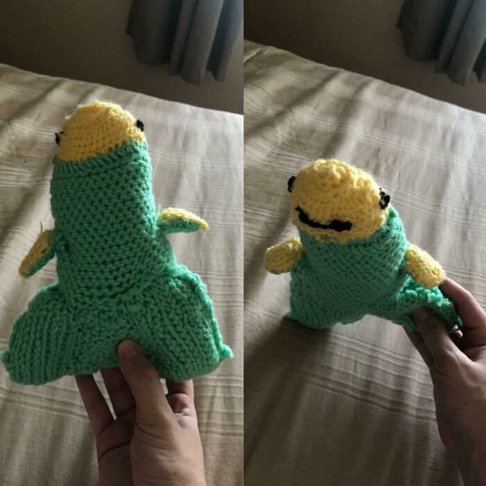 Tried to crochet my daughter a fish. My pregnant brain thought it was nice.