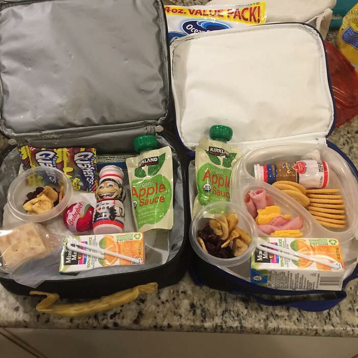 I have such severe #PregoBrain that if I didn't take #lunchbox pictures, I would forget what to pack. I totally reference these the next day. I'm trying out ham for the toddler and craizens and dried bananas, but the 1st grader told me to take the dried fruit out because it's gross.