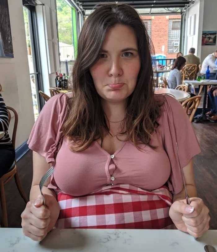 Gaping shirt because of my pregnancy boobs, and no good place to put the napkin because something will be left uncovered