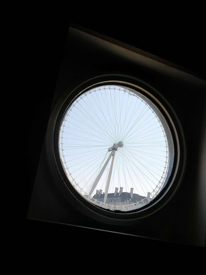 London Eye almost perfectly visible from the toilet window