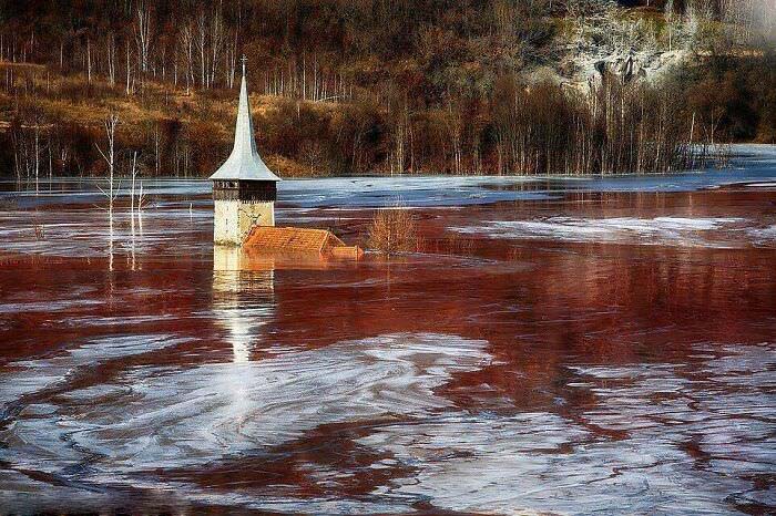 Submerged Romanian village of Geamana, flooded in 1978
