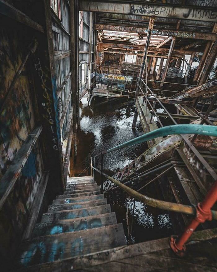 Inside an abandoned dredge in Michigan