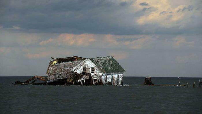 The last standing structure of Holland Island in the Chesapeake Bay
