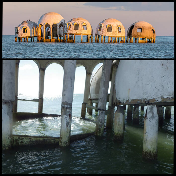Sunken and abandoned "Dome House" in Cape Romano, Florida
