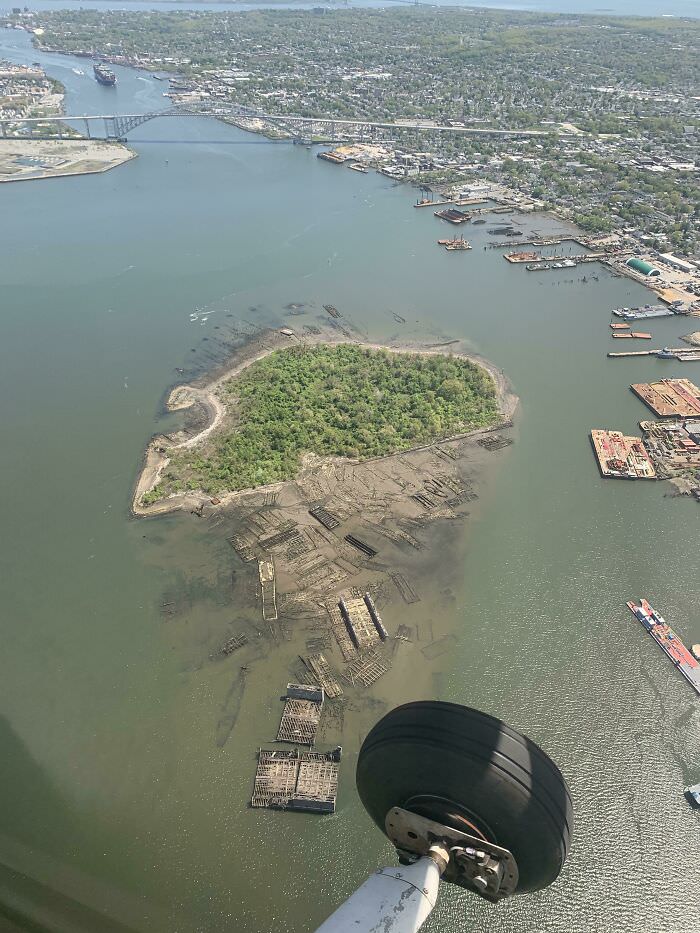 Abandoned ships submerged at Shooters Island, Staten Island, New York
