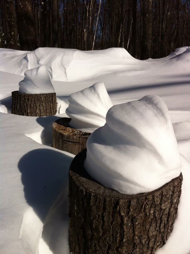 These cool snow swirls on logs that look like ice cream