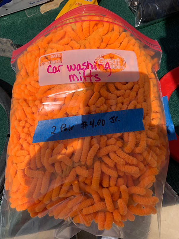 Questioning why someone would try to sell these cheetos at a garage sale