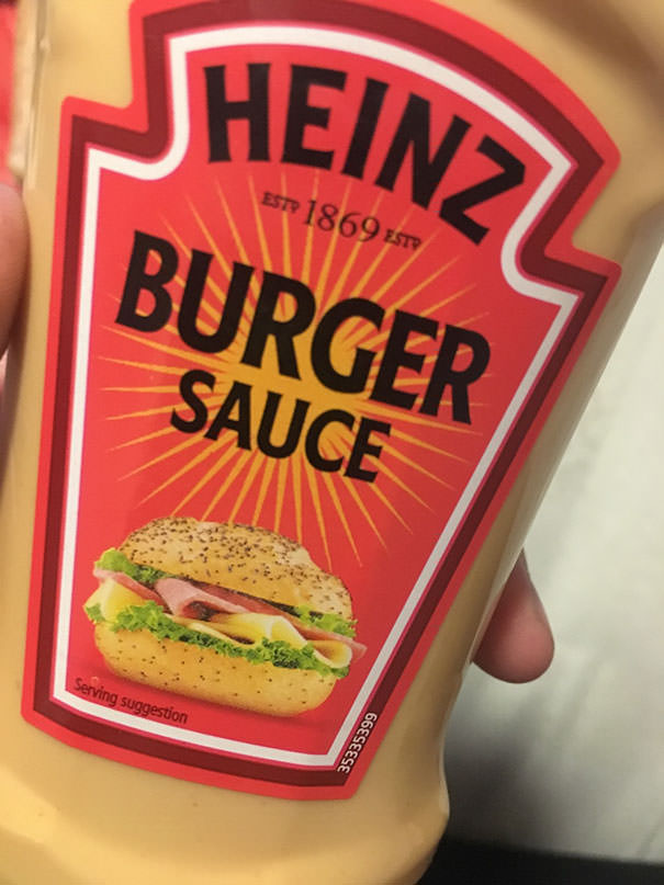 My burger sauce doesn't have a picture of a burger on the front.