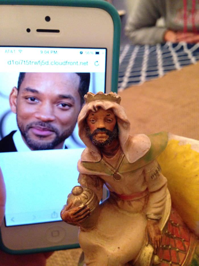 Noticed a peculiar resemblance in my friend's nativity scene today. I present you the Fresh Prince of Bethlehem.