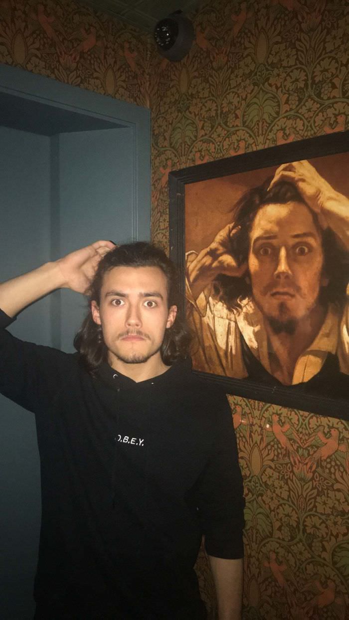 Friend looks exactly like the painting at a bar.