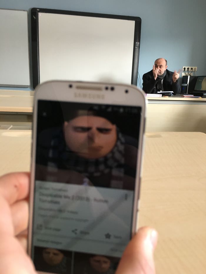 My teacher looks like Gru from Despicable Me.