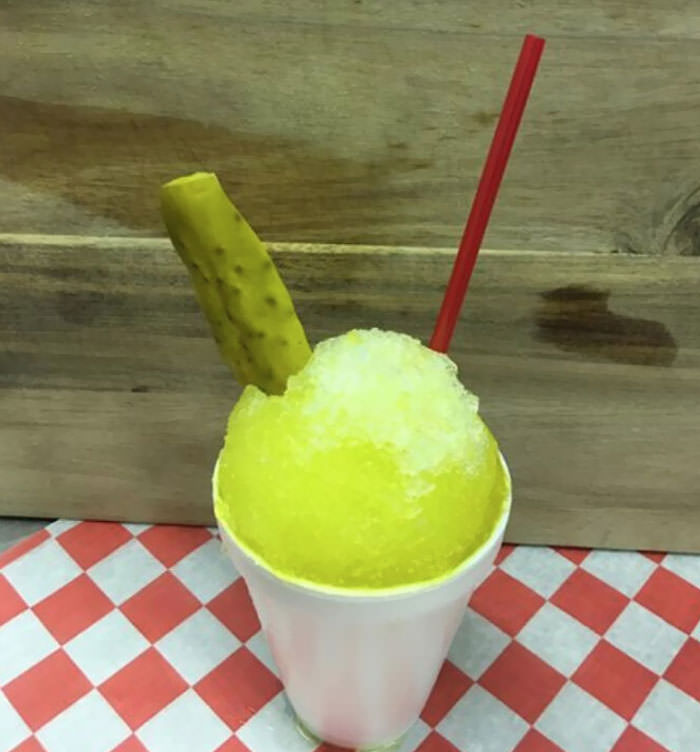 Pickle snowcones - with real pickle juice and a pickle spear in there for good measure