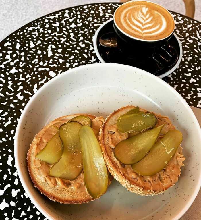 I pretty much can eat peanut butter with anything. Bagel, peanut butter, and pickles.