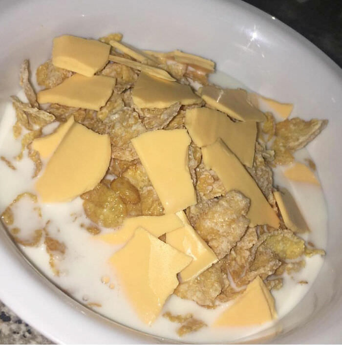 Frosted flakes with cheese.