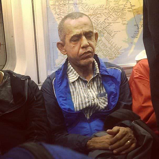 I traveled 20 years into the future and found President Obama on the NYC subway.