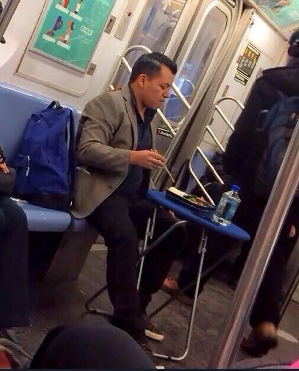 This guy on the subway has life figured out.