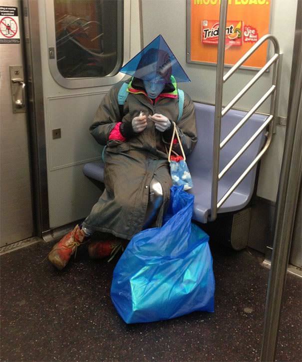 I saw an alien on the subway last night.