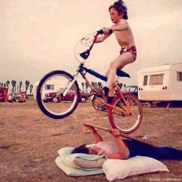 If your mum wasn't making herself into a ramp for your new BMX, did she even love you? 1980.