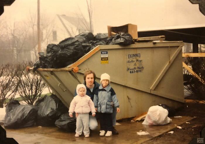 My husband’s grandfather hung every photo on the wall that he had of his grandchildren. As a test, the family had the grandkids pose by a garbage dumpster and sent it to his grandfather to see what he would do and he still hung it up on the wall. It then became a tradition to send him photos of the family by dumpsters.