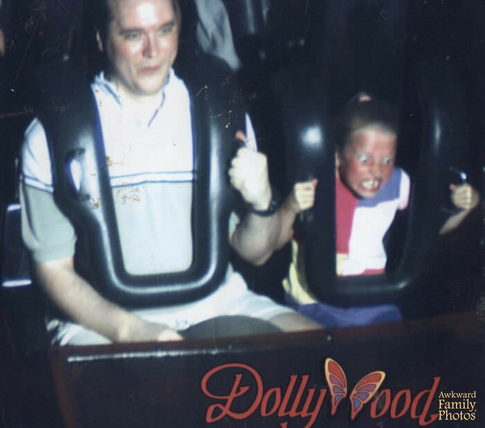 This is a photo of my daughter and her father riding the Tennessee Tornado roller coaster at Dollywood. When we saw the photo at the sales kiosk, we laughed so hard we just had to buy it!
