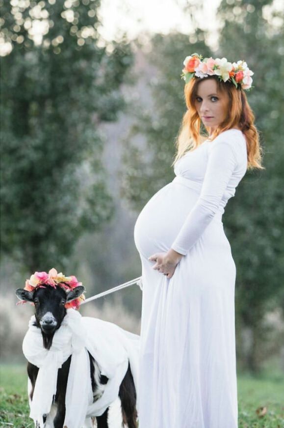 One of our goats and I were both pregnant with twins and due the same week. I made her dress up and take maternity photos with me.