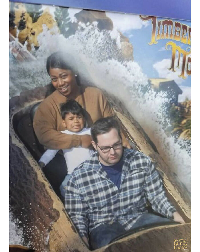 It was my son’s first time on my favorite ride and he was terrified. As for my husband, he just always looks like that.