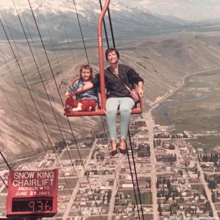 My mother and grandmother demonstrating safety standards in the 1960s.