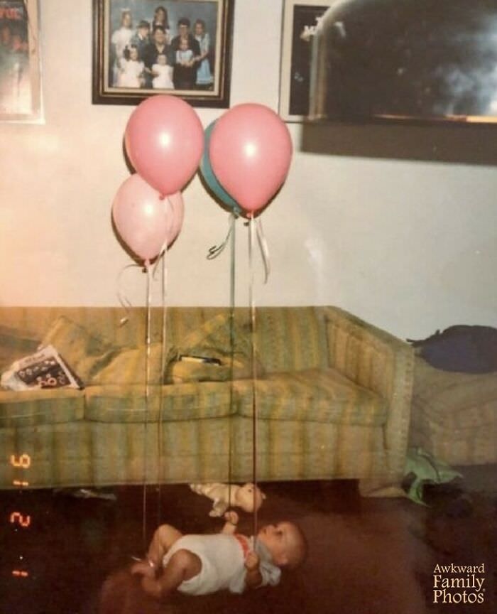 This photo of my 6 month old brother was taken on my second birthday. Apparently my siblings thought it would be hilarious to tie balloons to all of his limbs and my parents were just like, ‘whatever.’ he was the eighth child, so i guess by then nothing mattered