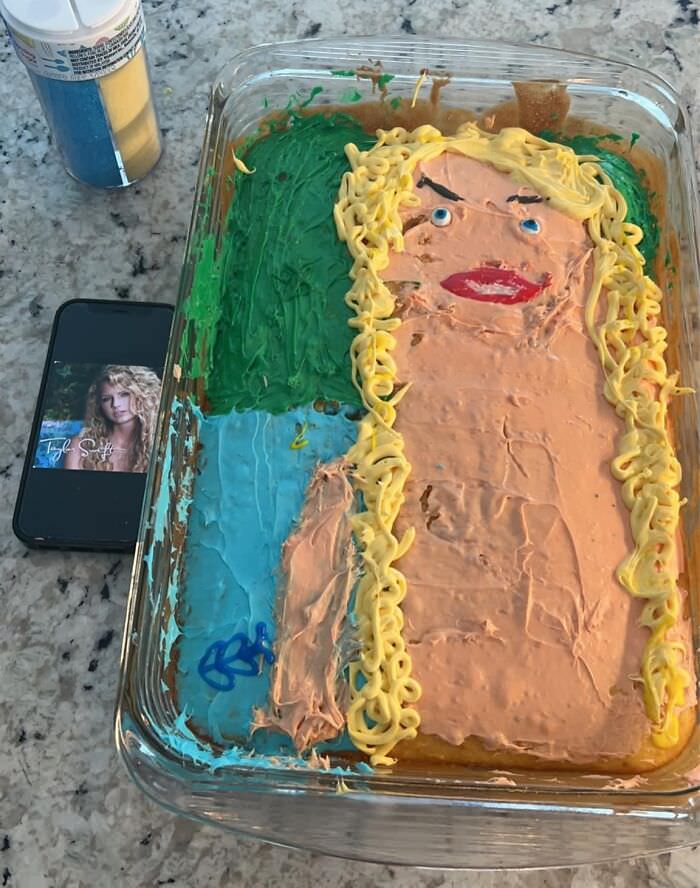 The kids I watch wanted to make a Taylor Swift cake and it’s definitely cursed