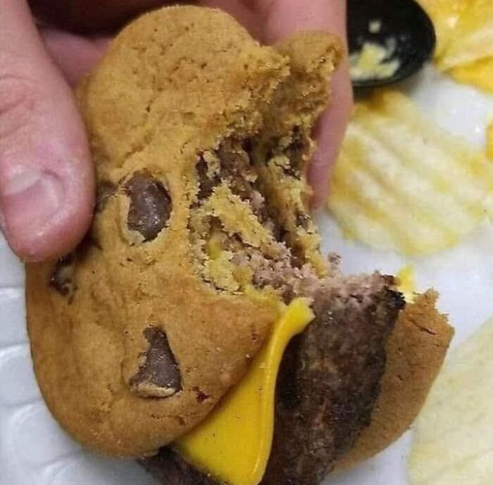 Chocolate chip cookie cheeseburger . .