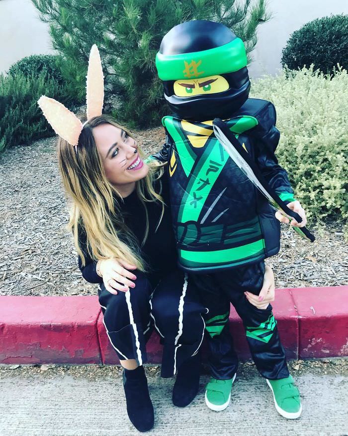 Hilary Duff and Luca Comrie as a bunny and a Lego.