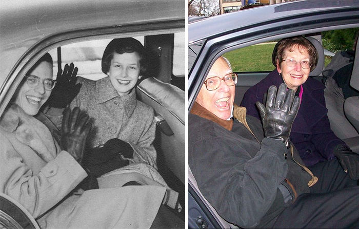 My grandparents on their wedding night and 60 years later.