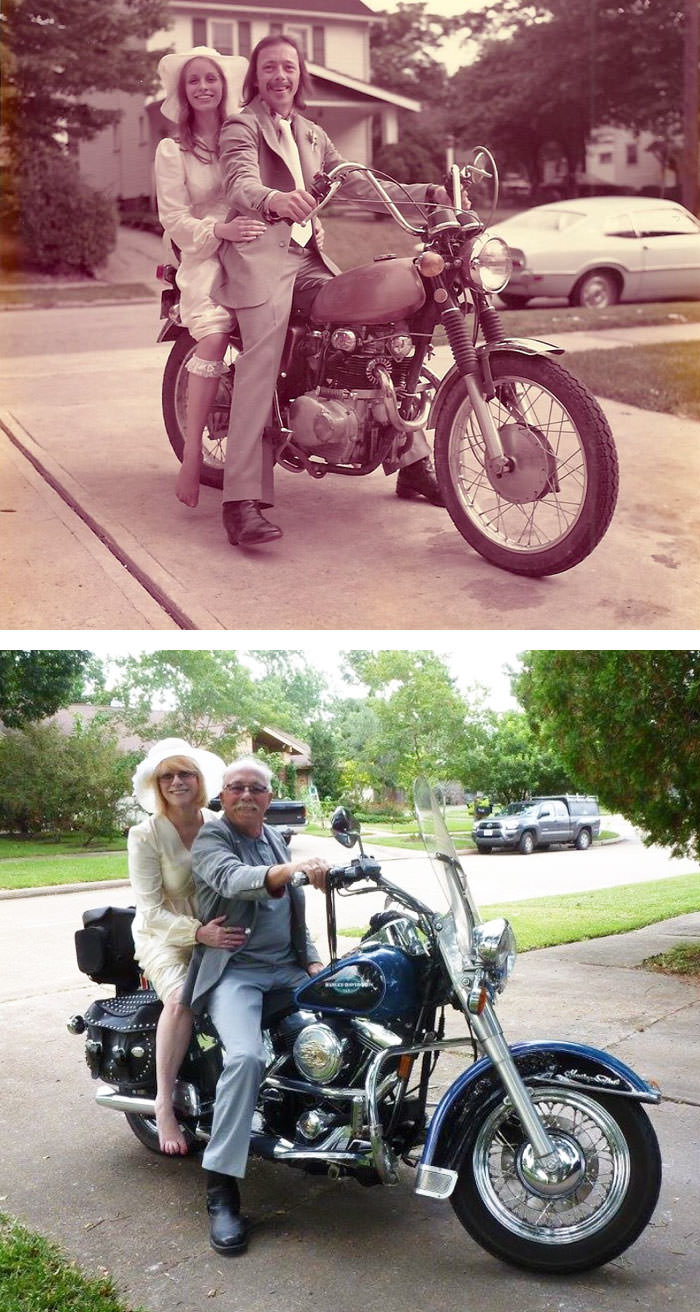 Couple celebrates 40th anniversary by recreating their wedding pics from 1975.