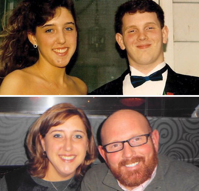 24 years have flown by - Senior prom 1991 vs. 20th-anniversary dinner 2015.