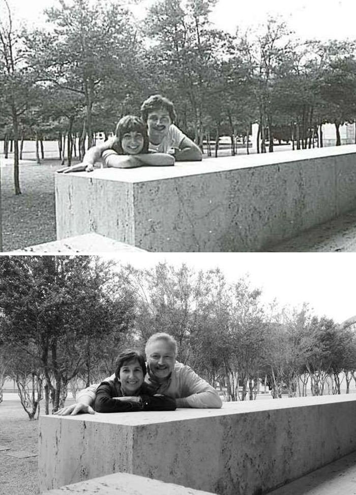 My parents recreate picture 32 years later. Still in love.