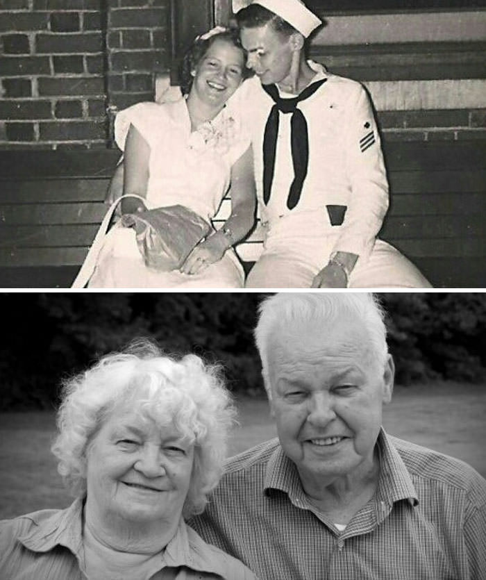 My grandparents on their wedding day and on their 60th anniversary.