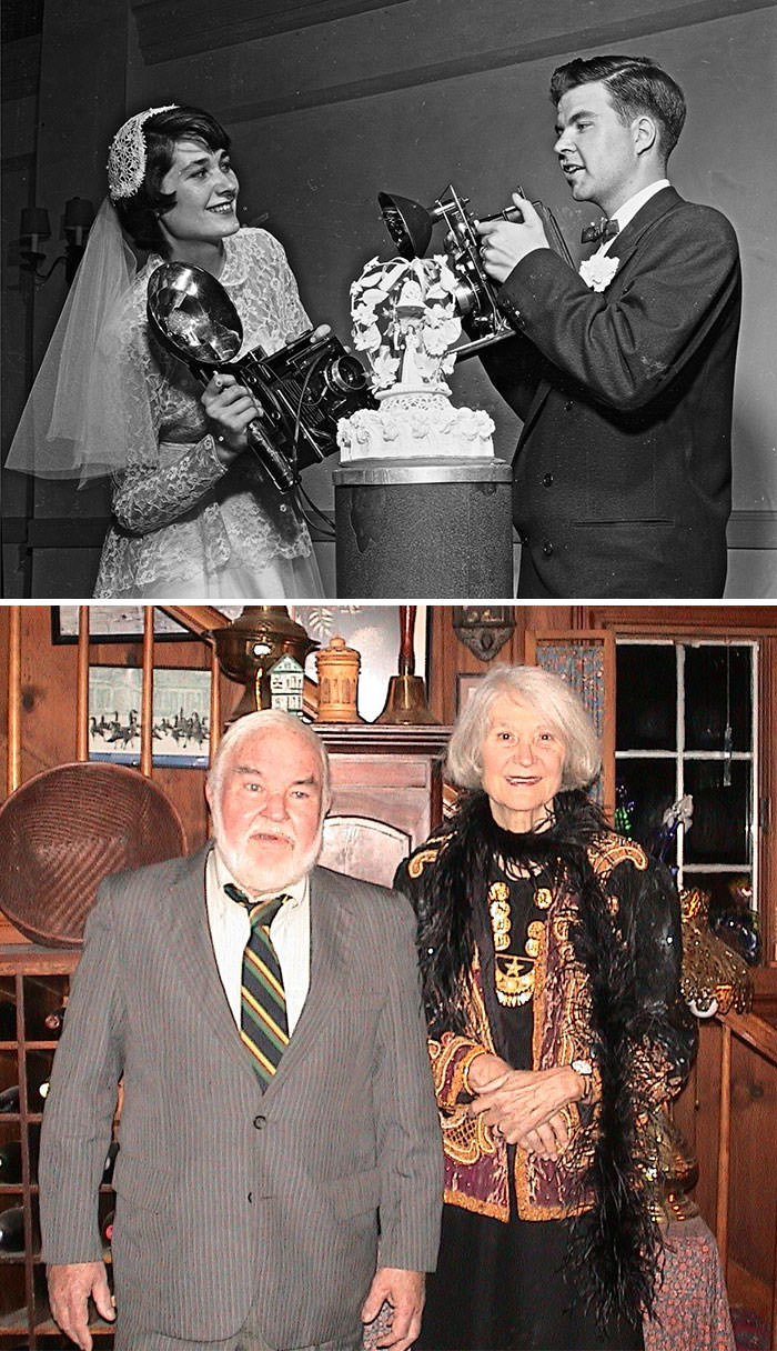 My grandparents were both traveling for National Geographic. This is their wedding picture from the 40s and a picture that was taken in November 2005. This visit was the last time I saw my grandfather alive. They were together for so many years.