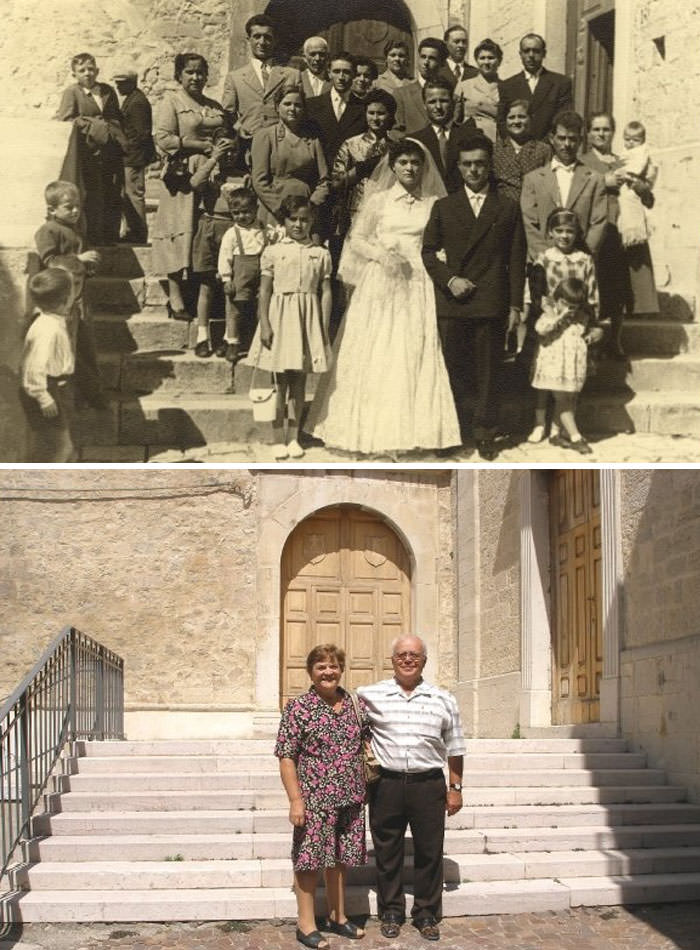 Then & now: My grandparents return to Italy on their anniversary.